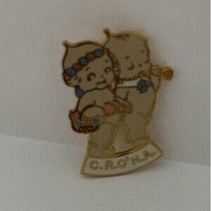 Vintage Kewpie C.R.O'N.A Enameled Lapel Pin Sunbow Taiwan 1-5/8"